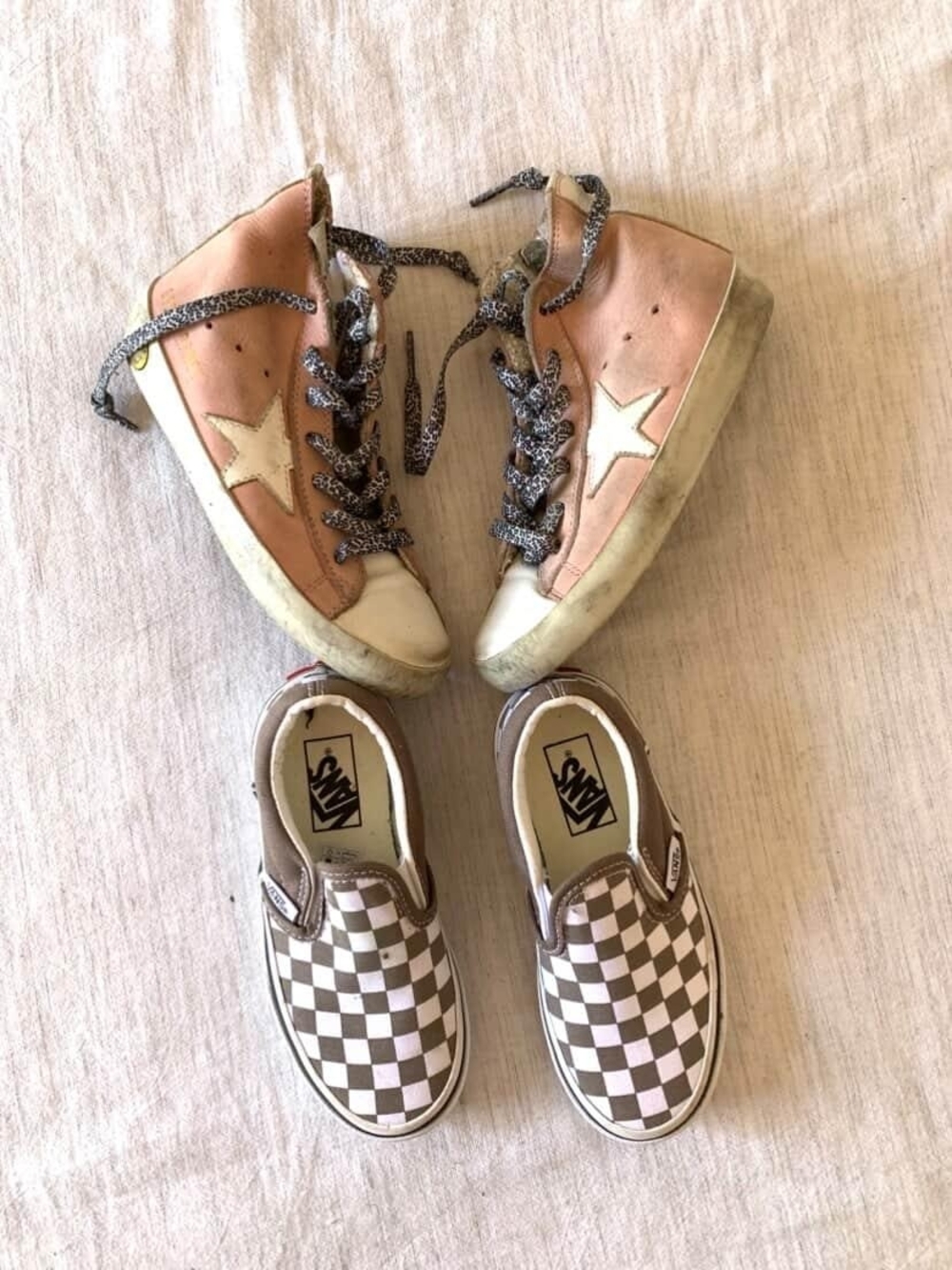 Kids Golden Goose Pink Star High-Tops and Brown/White Checkerboard Slip-Ons